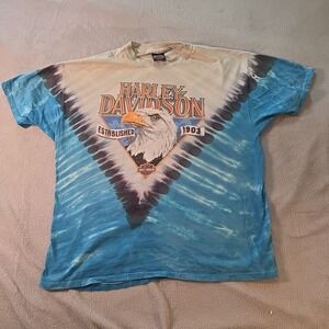 Vintage Harley Davidson Tie Dye 2X Shirt Size Large Screaming Eagle Blue USA